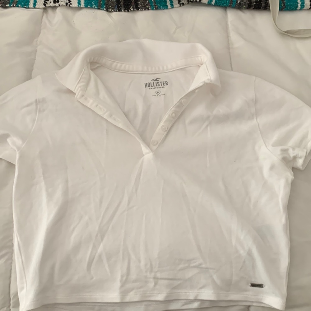 Hollister White Polo T-Shirt Crop Top Size M